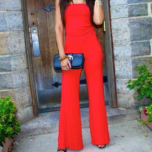 Guess Pants - Guess red jumpsuit wide leg romper